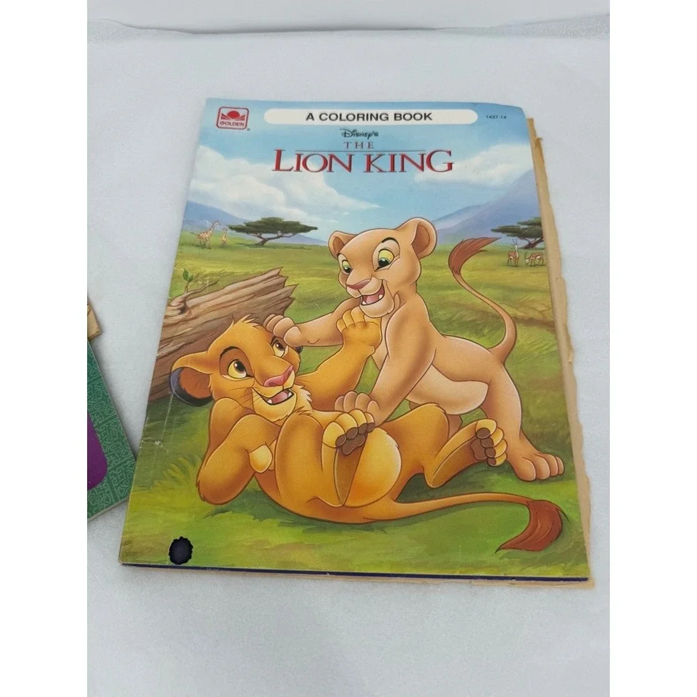 Vintage Coloring Activity Book LOT 90s Kids OS Aladdin Lion King Huckleberry